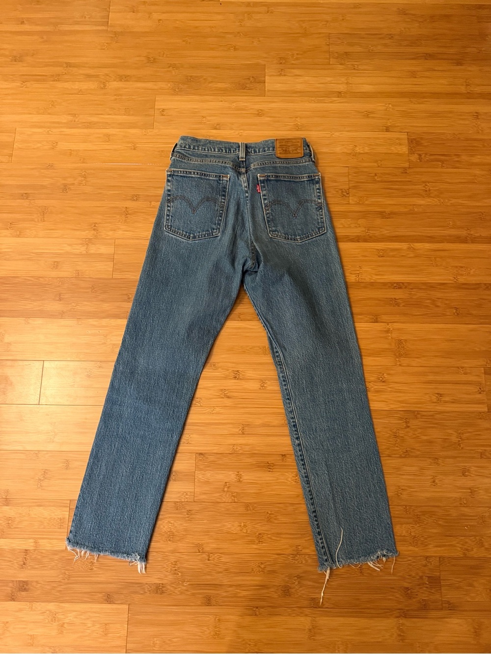 Levi's Medium Blue Straight Leg Frayed Hem Jeans - Picture 4 of 5